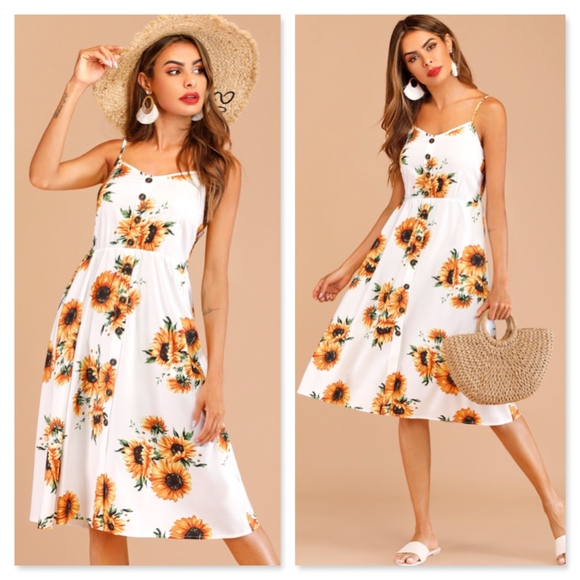 Rouge! Dresses & Skirts - Button Detail Sunflower Cami Midi Dress